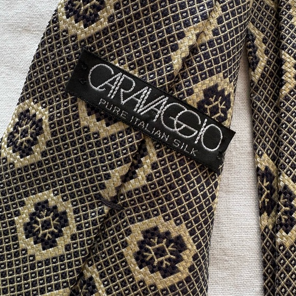 Grandpacore Vintage Caravaggio 100% Pure Italian Silk Neck Tie - Picture 3 of 4